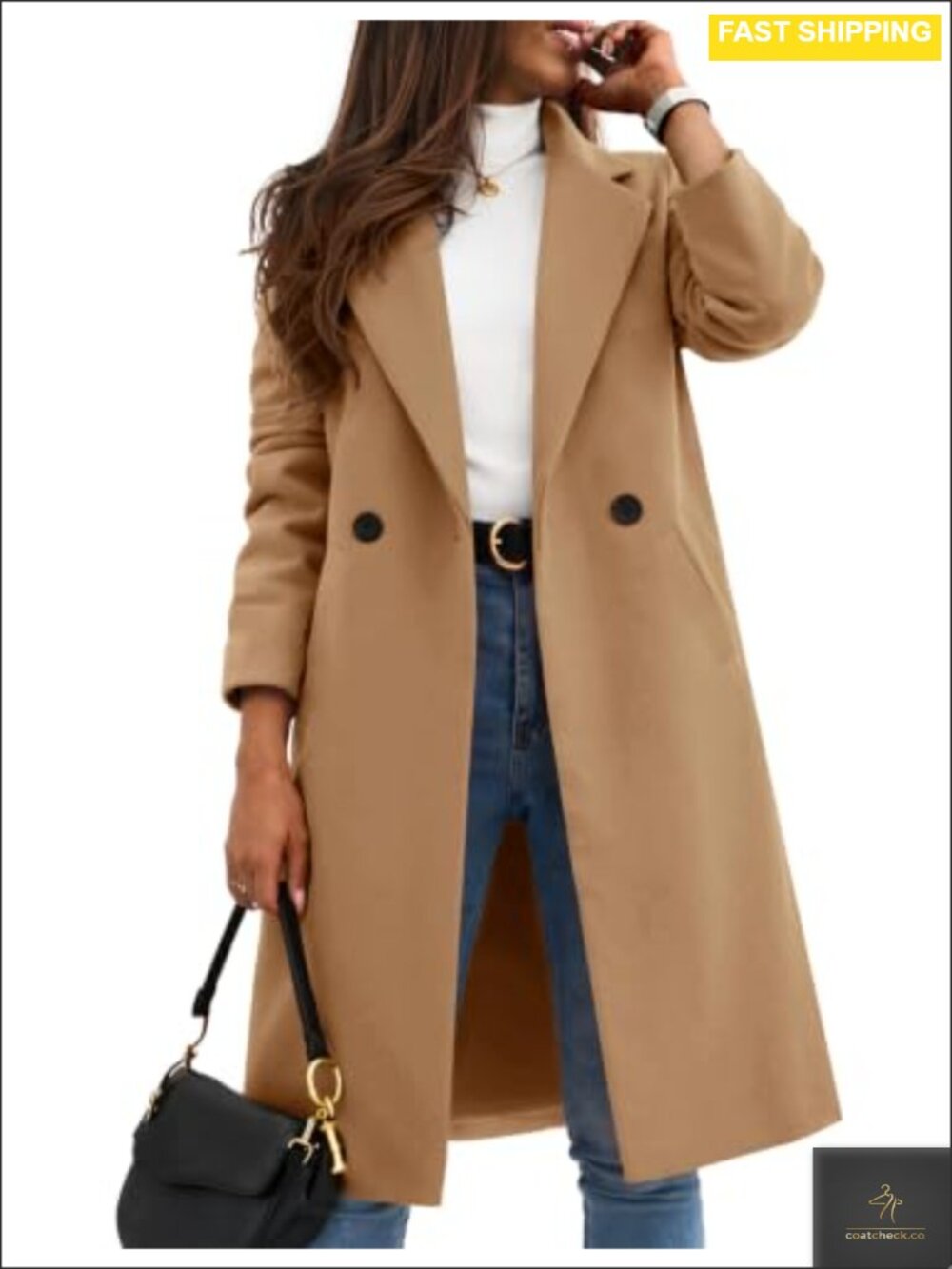 Zeagoo Women Wool Blend Peacoat Notch Lapel Double Breasted Mid Long Coat